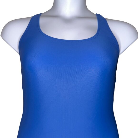 Speedo Powerflex Ultraback One Piece Swimsuit Womens 12 Solid Blue Moderate Cut - Picture 2 of 9
